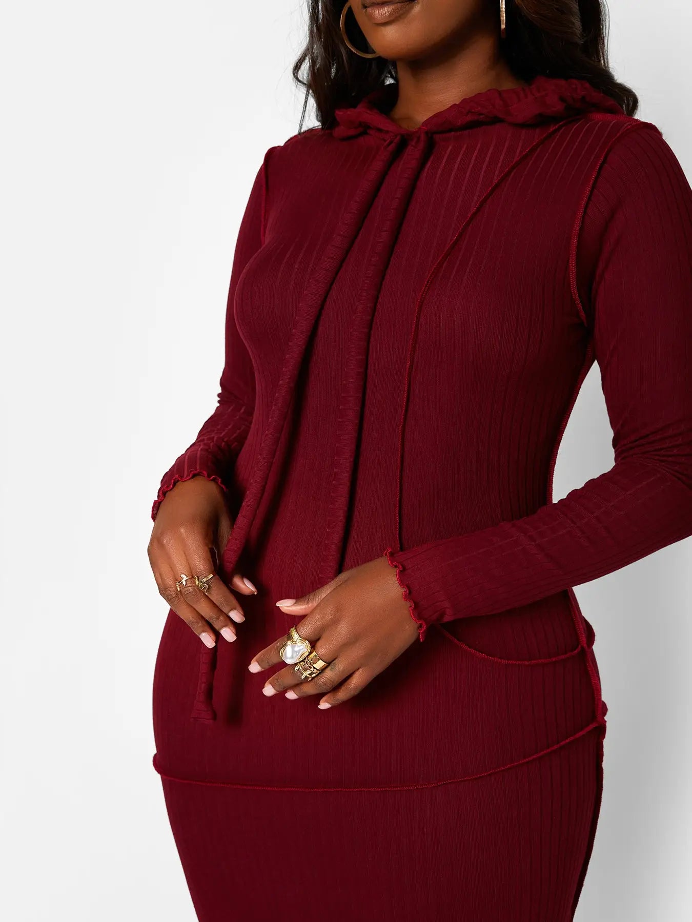 Ribbed Exposed Seamed Hooded Maxi - SASHAY COUTURE BOUTIQUE Dresses