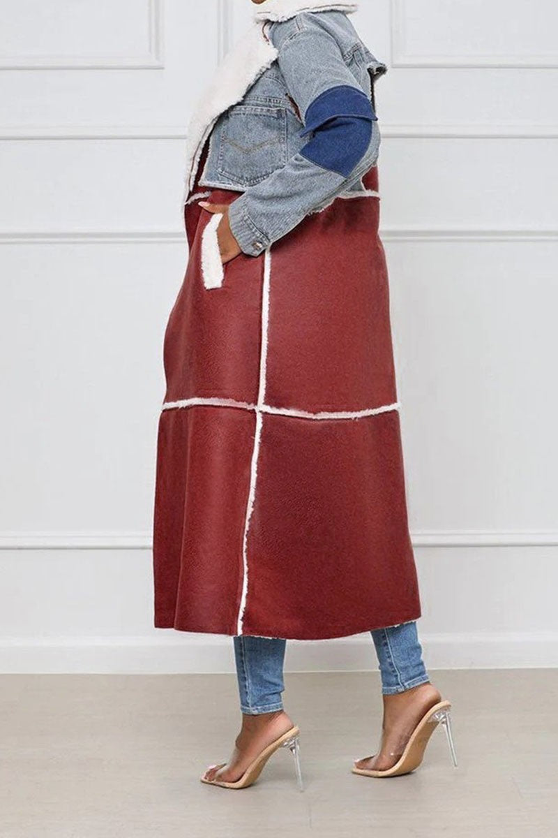 Vegan Suede Denim & Shearling Trench - SASHAY COUTURE BOUTIQUE Outerwear