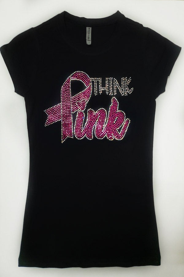 Think PINK Fitted Tee w/Rhinestones (CURVY)