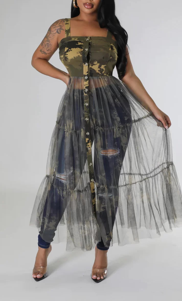 Camo Inspired Tulle Top - SASHAY COUTURE BOUTIQUE Tops