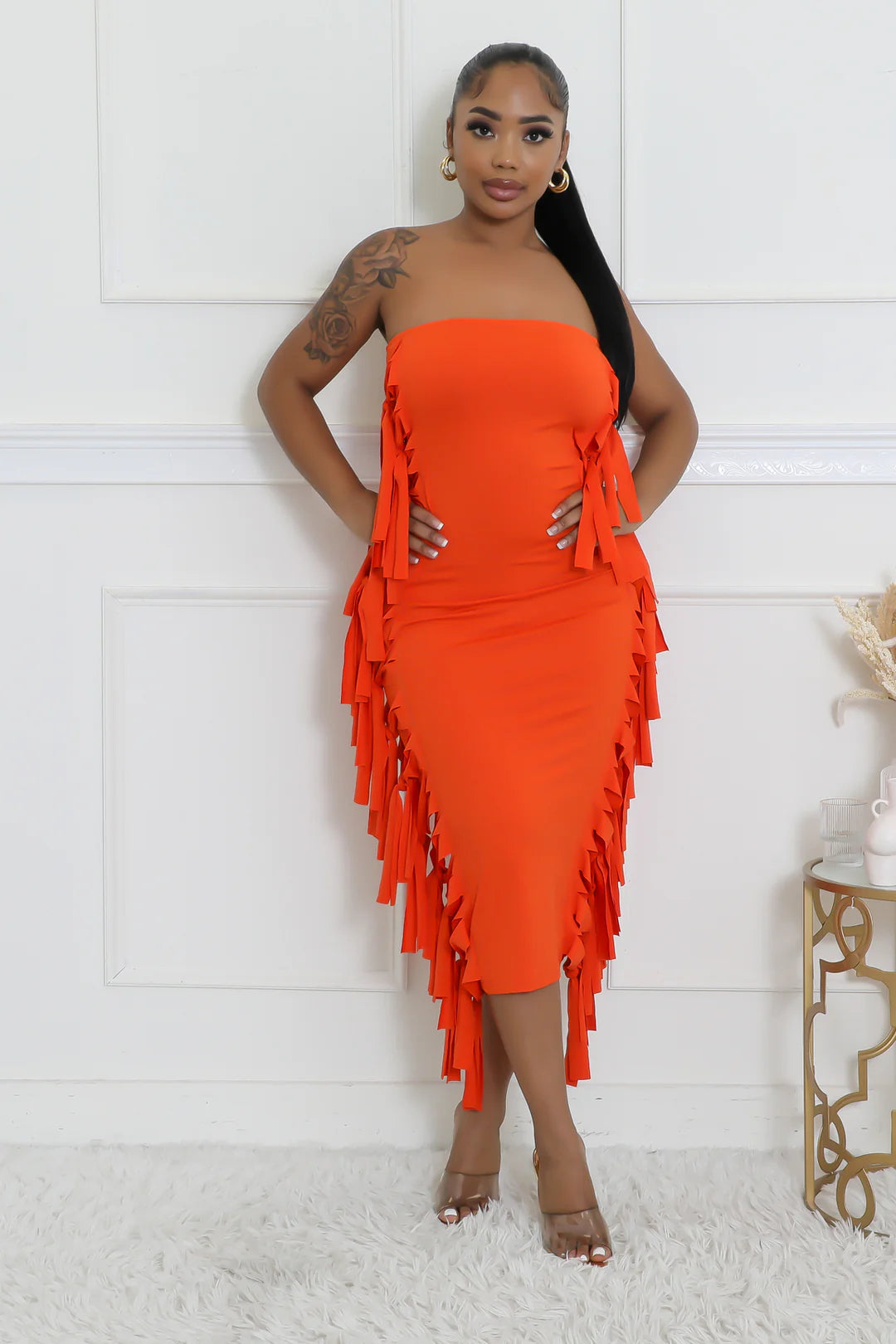 Side Fringe Tube Dress