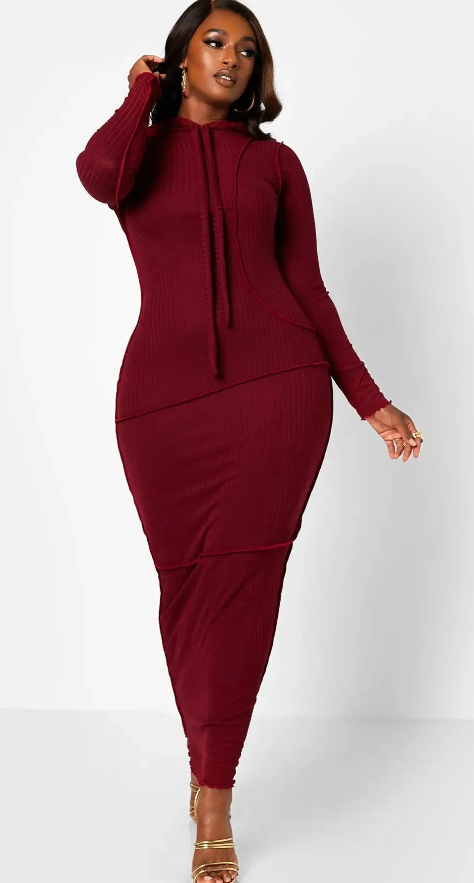 Ribbed Exposed Seamed Hooded Maxi - SASHAY COUTURE BOUTIQUE Dresses
