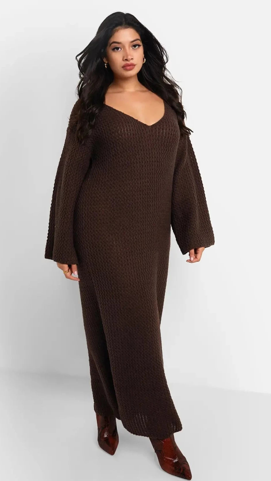 Knit Off Shoulder Maxi Oversized Dress - SASHAY COUTURE BOUTIQUE Dresses