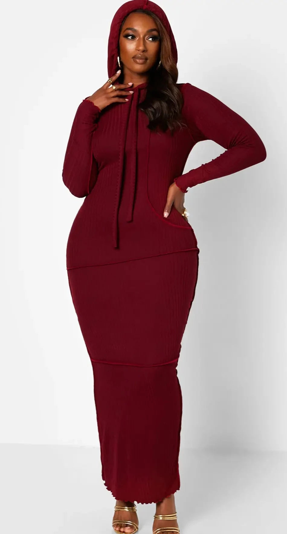 Ribbed Exposed Seamed Hooded Maxi - SASHAY COUTURE BOUTIQUE Dresses