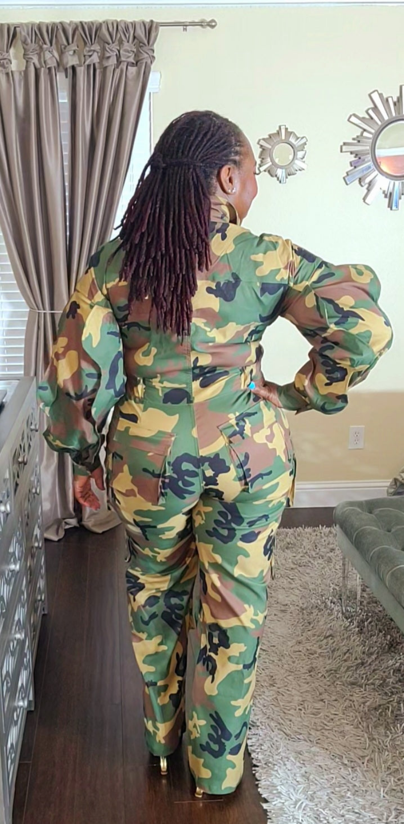 Ruffle Sleeve Camo Jumpsuit