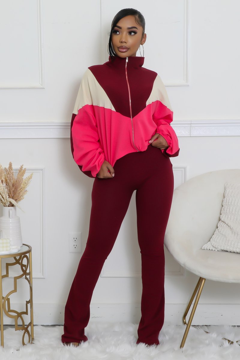Mock Neck High Waisted Pants Set
