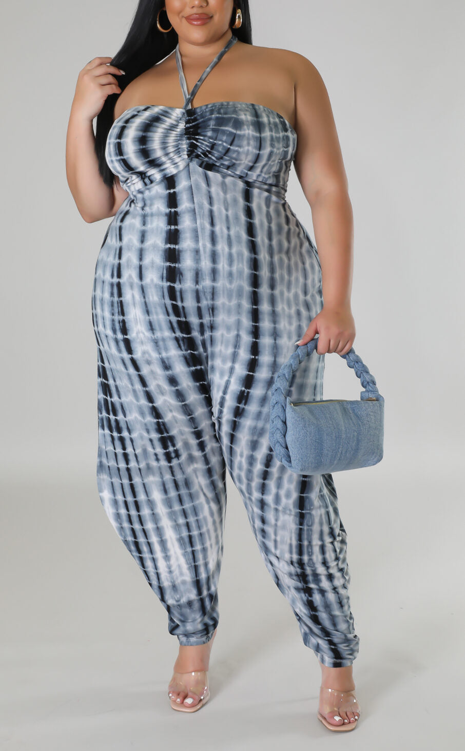 Plus Tie-Dye Halter Jumpsuit (Curvy) - SASHAY COUTURE BOUTIQUE Plus