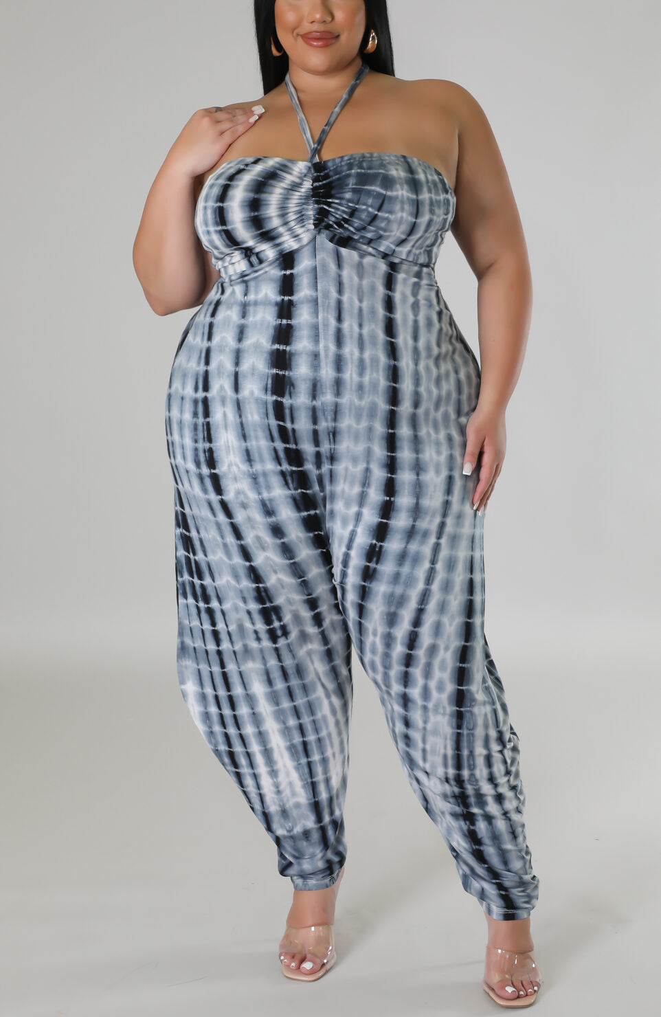 Plus Tie-Dye Halter Jumpsuit (Curvy) - SASHAY COUTURE BOUTIQUE Plus