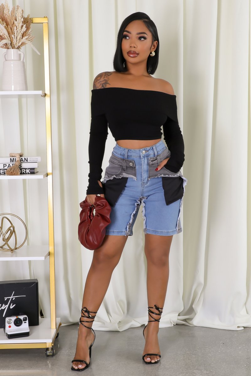 Tri-Color Patch Denim Bermuda Shorts