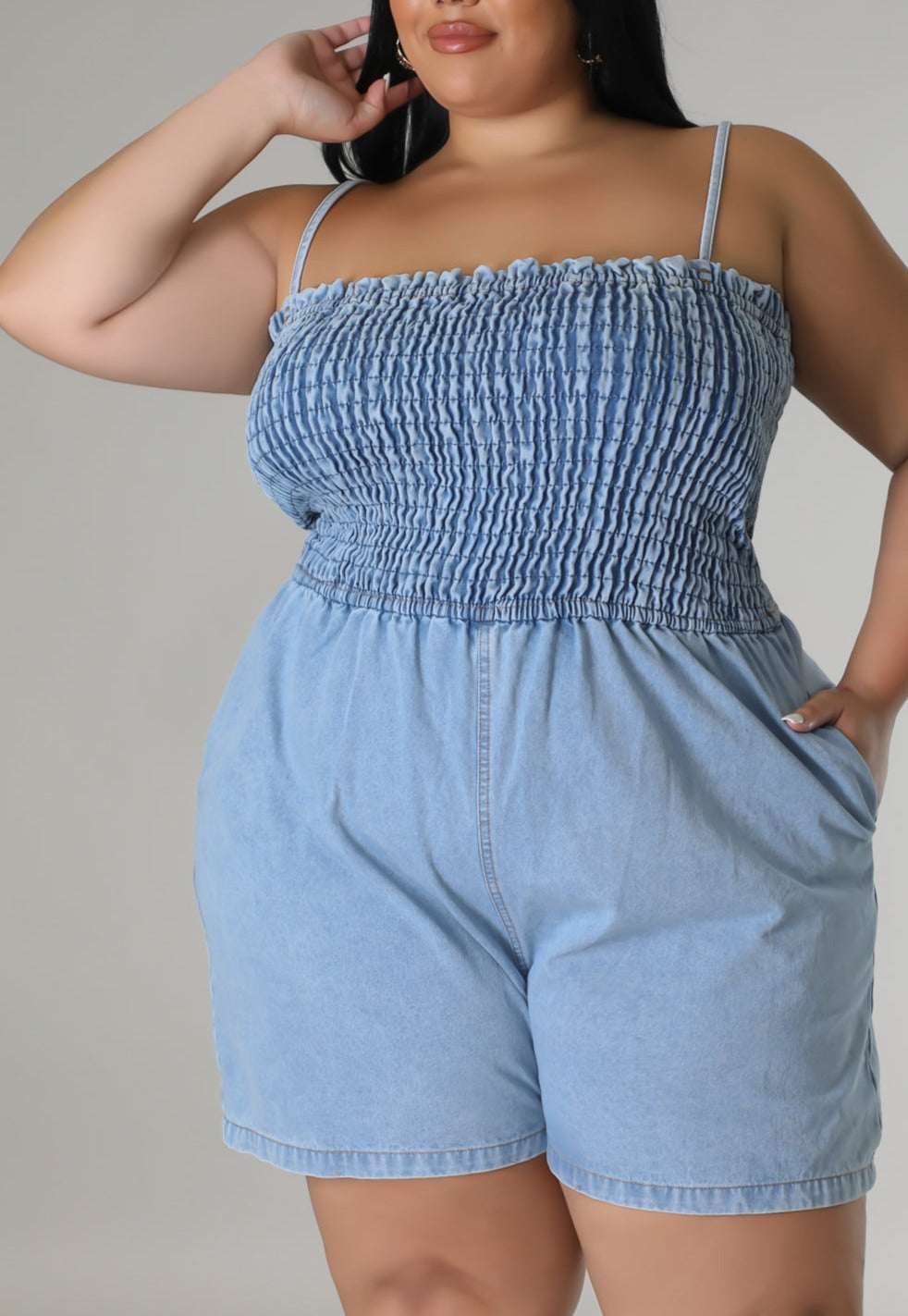 Casual Denim Romper (Curvy) - SASHAY COUTURE BOUTIQUE Jumpsuits & Rompers