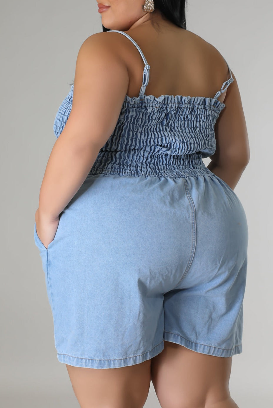 Casual Denim Romper (Curvy) - SASHAY COUTURE BOUTIQUE Jumpsuits & Rompers