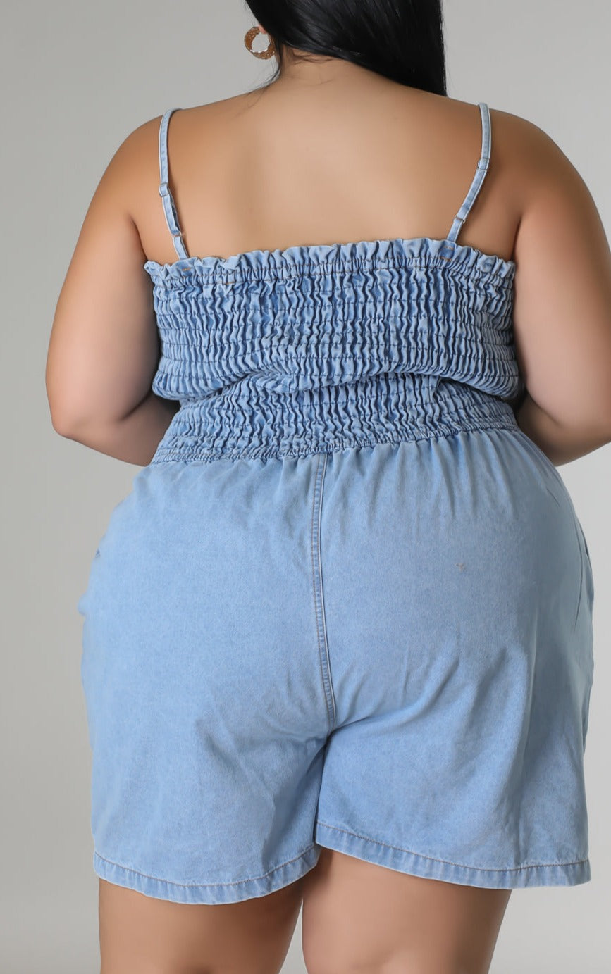 Casual Denim Romper (Curvy) - SASHAY COUTURE BOUTIQUE Jumpsuits & Rompers