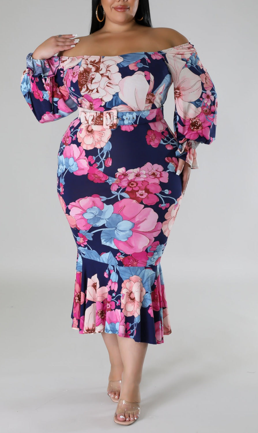 Floral Multi Midi Dress (Curvy) - SASHAY COUTURE BOUTIQUE Curvy Dresses