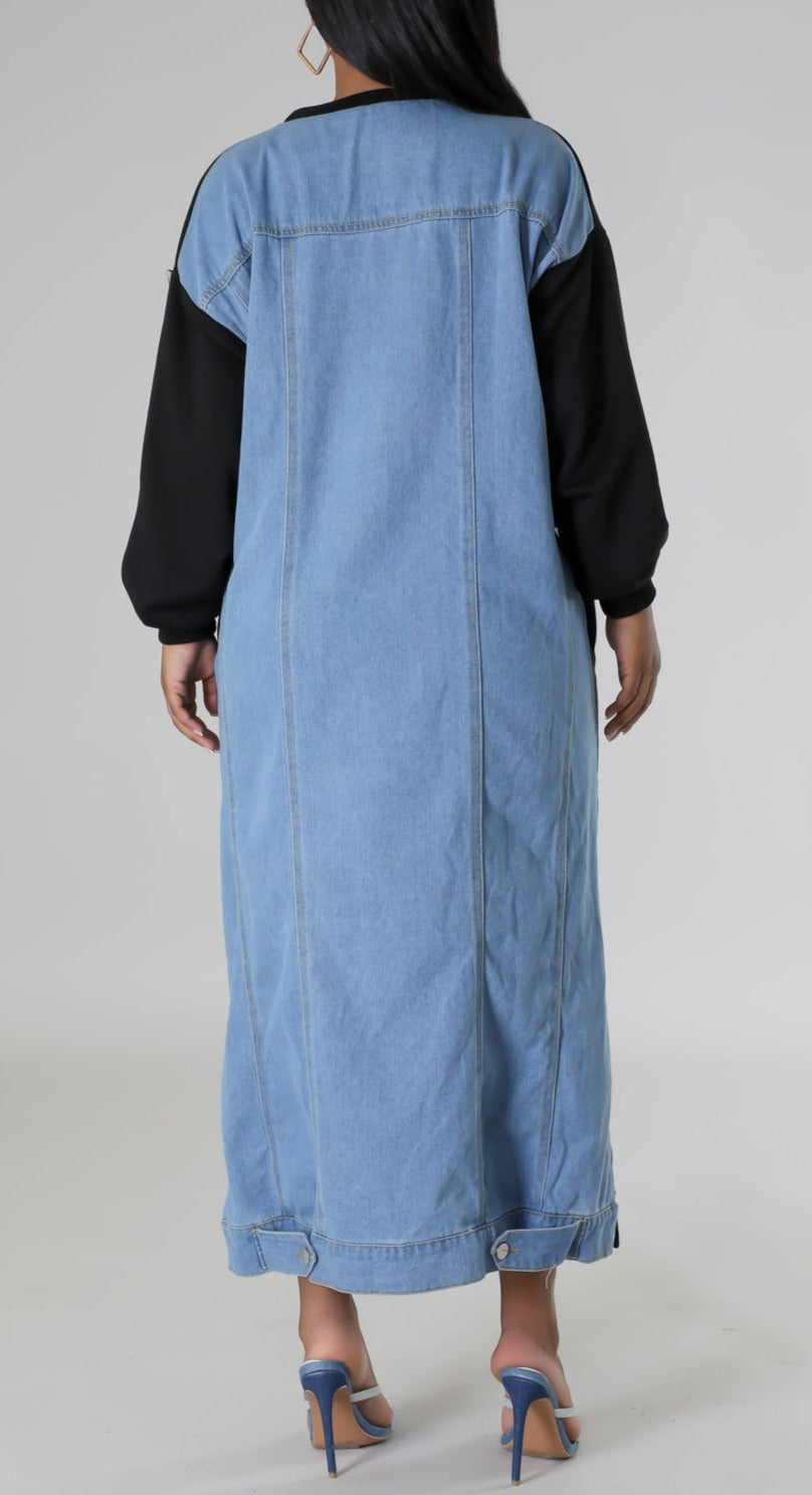 Mindset Is Everything Half Denim Midi - SASHAY COUTURE BOUTIQUE Dresses