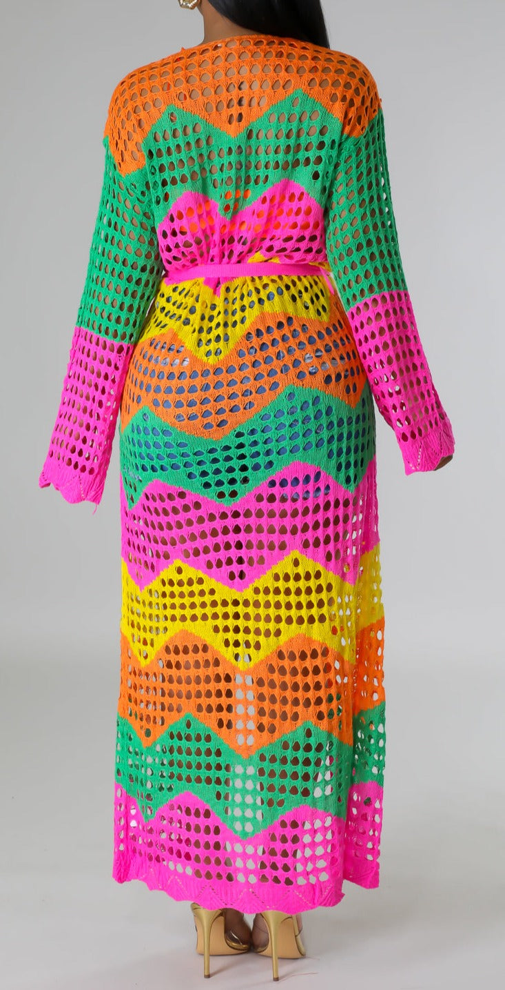 Vibrant Hand Crafted Knit Cardigan - SASHAY COUTURE BOUTIQUE Outerwear