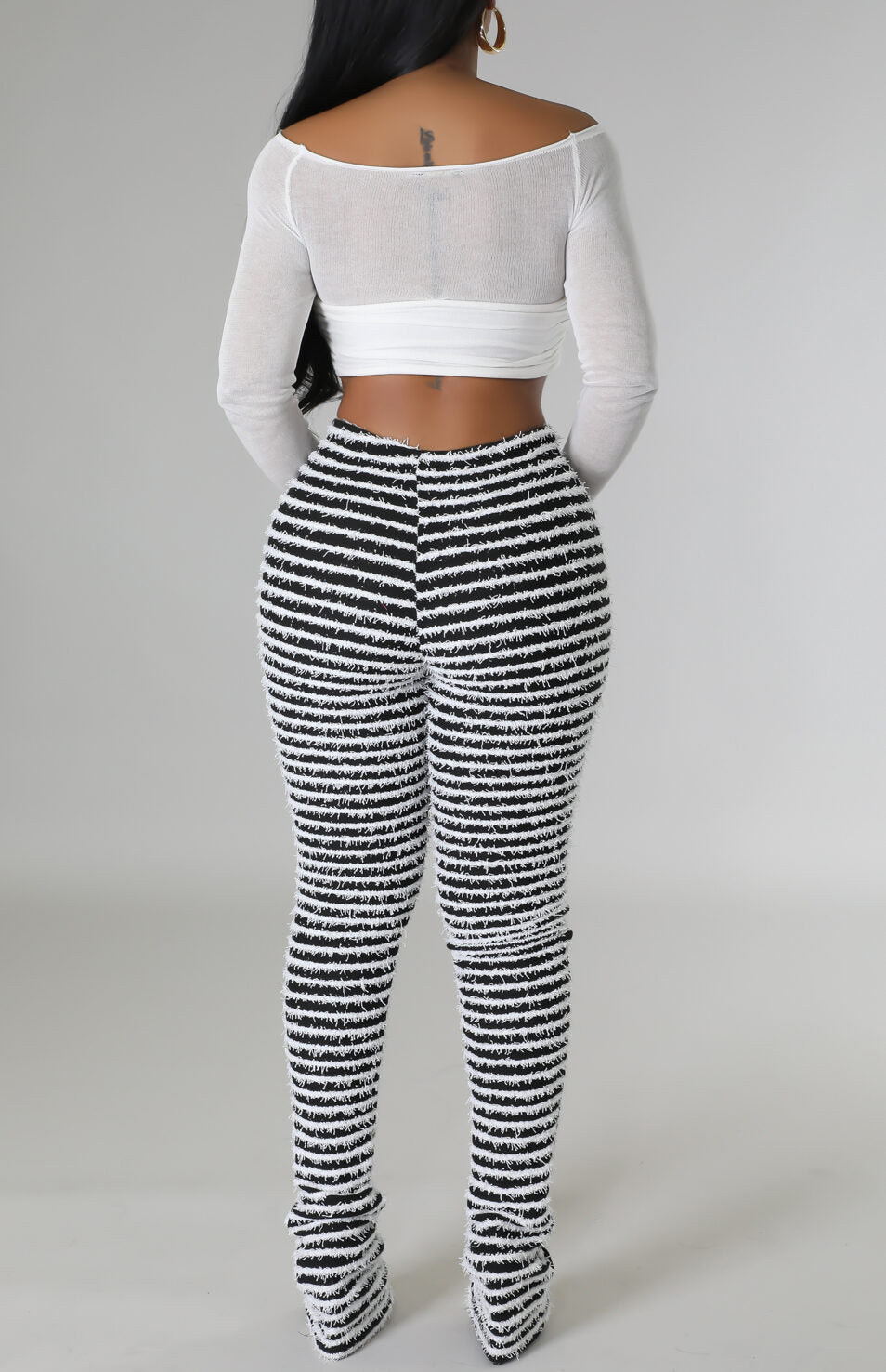 Fuzzy Detail Fitted Pants - SASHAY COUTURE BOUTIQUE Bottoms