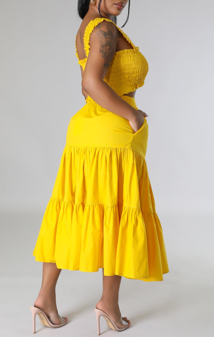 Square Neckline Skirt Set - SASHAY COUTURE BOUTIQUE Two Piece