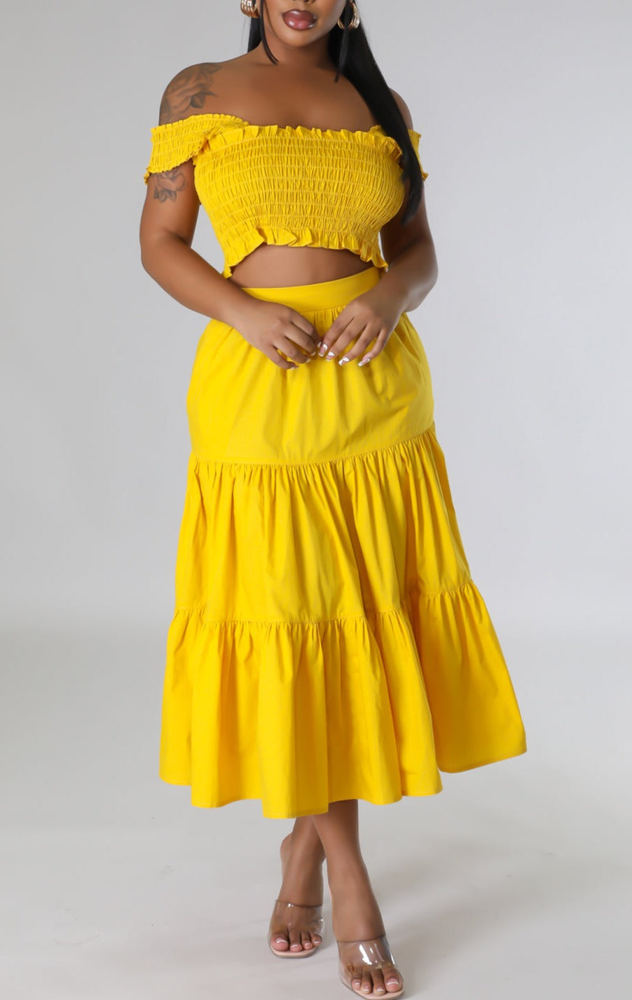 Square Neckline Skirt Set - SASHAY COUTURE BOUTIQUE Two Piece