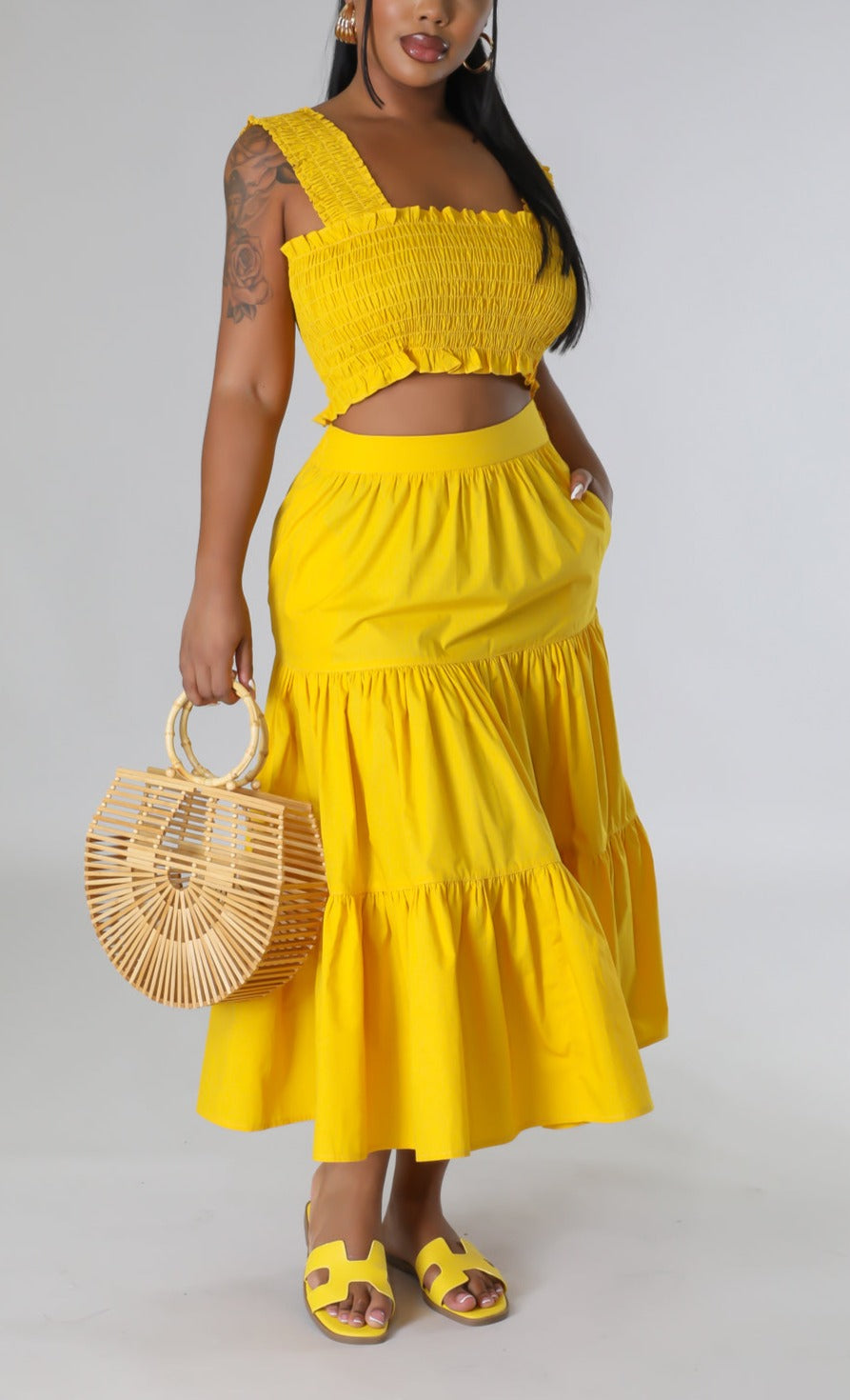 Square Neckline Skirt Set - SASHAY COUTURE BOUTIQUE Two Piece