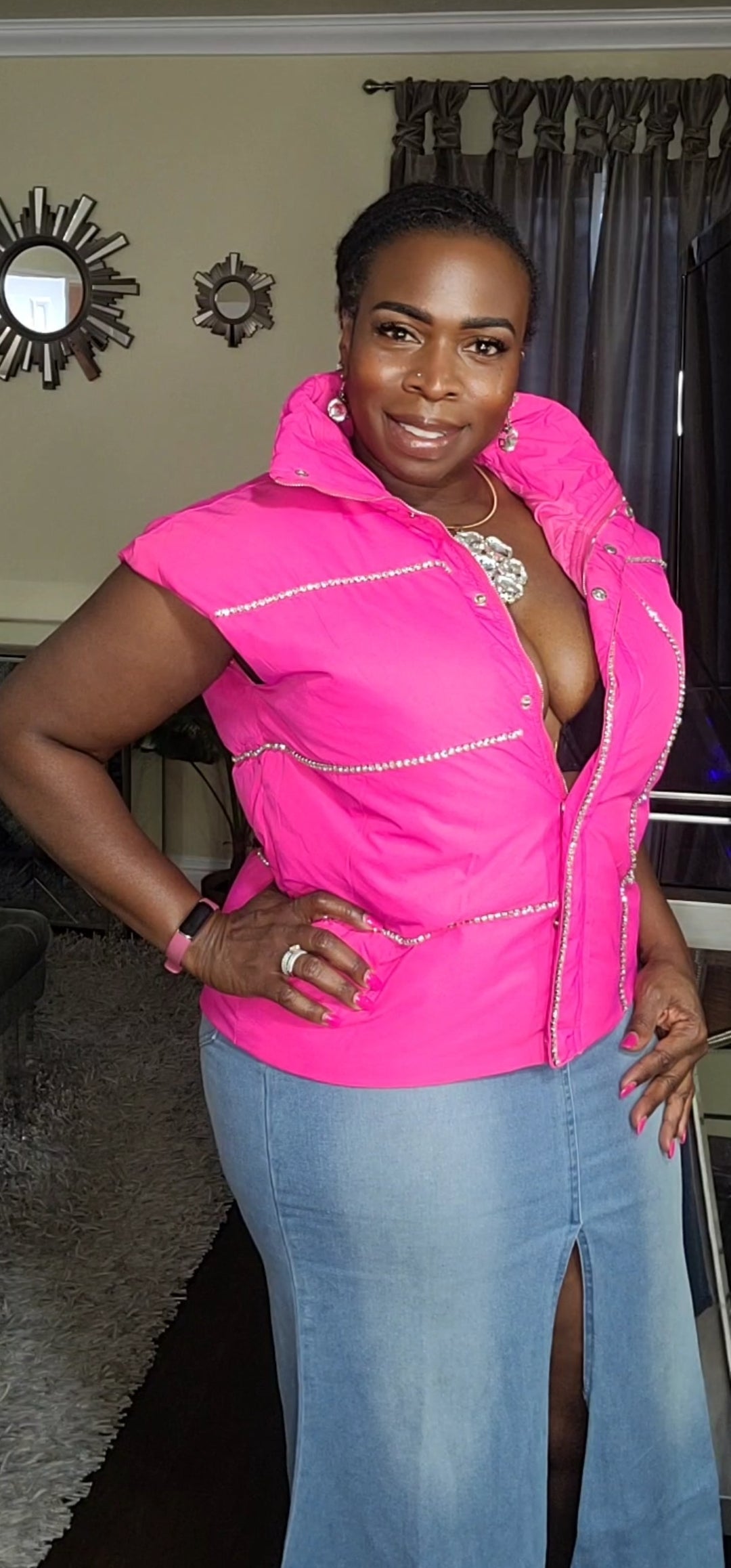 Rhinestone Embellished Puffer Vest - SASHAY COUTURE BOUTIQUE Outerwear