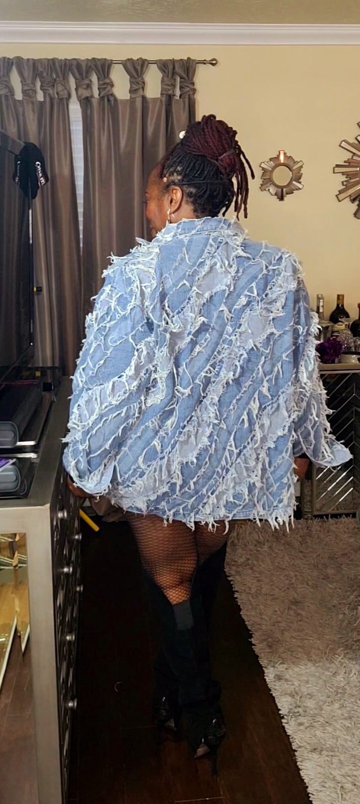 Shredded Denim Jacket - SASHAY COUTURE BOUTIQUE