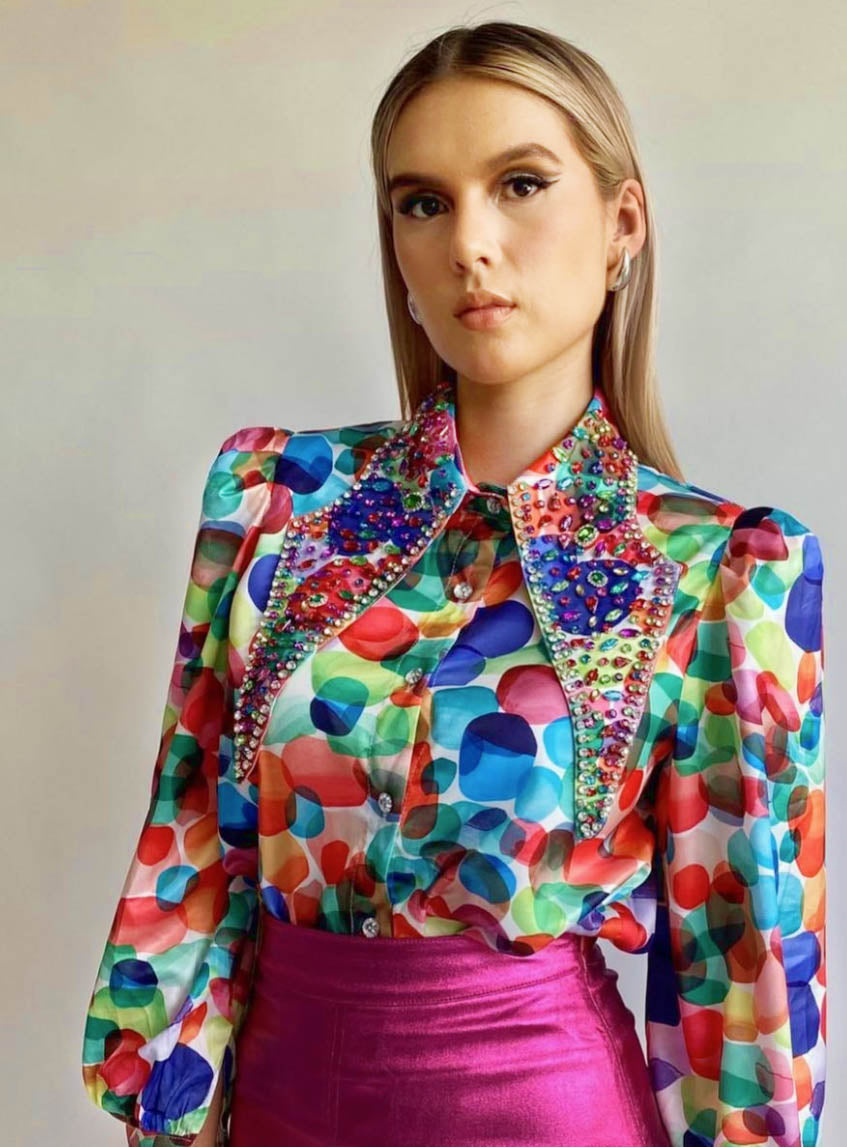 Jewel Encrusted Collar Blouse - SASHAY COUTURE BOUTIQUE Shirts & Tops