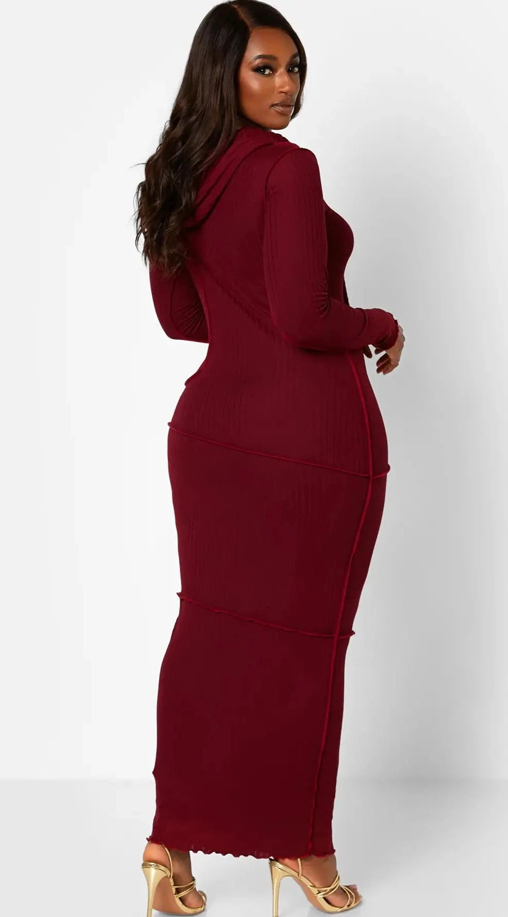 Ribbed Exposed Seamed Hooded Maxi - SASHAY COUTURE BOUTIQUE Dresses
