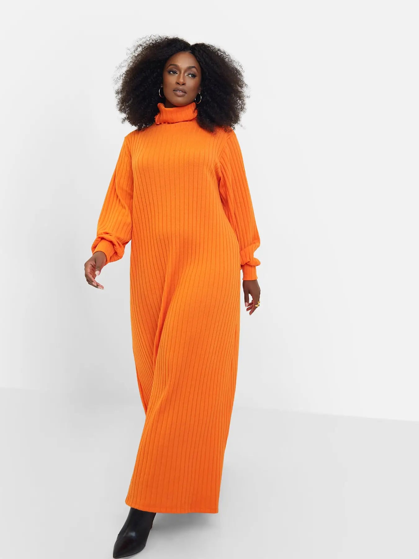 Ribbed Turtleneck Oversized Maxi Dress (Curvy) - SASHAY COUTURE BOUTIQUE Dresses