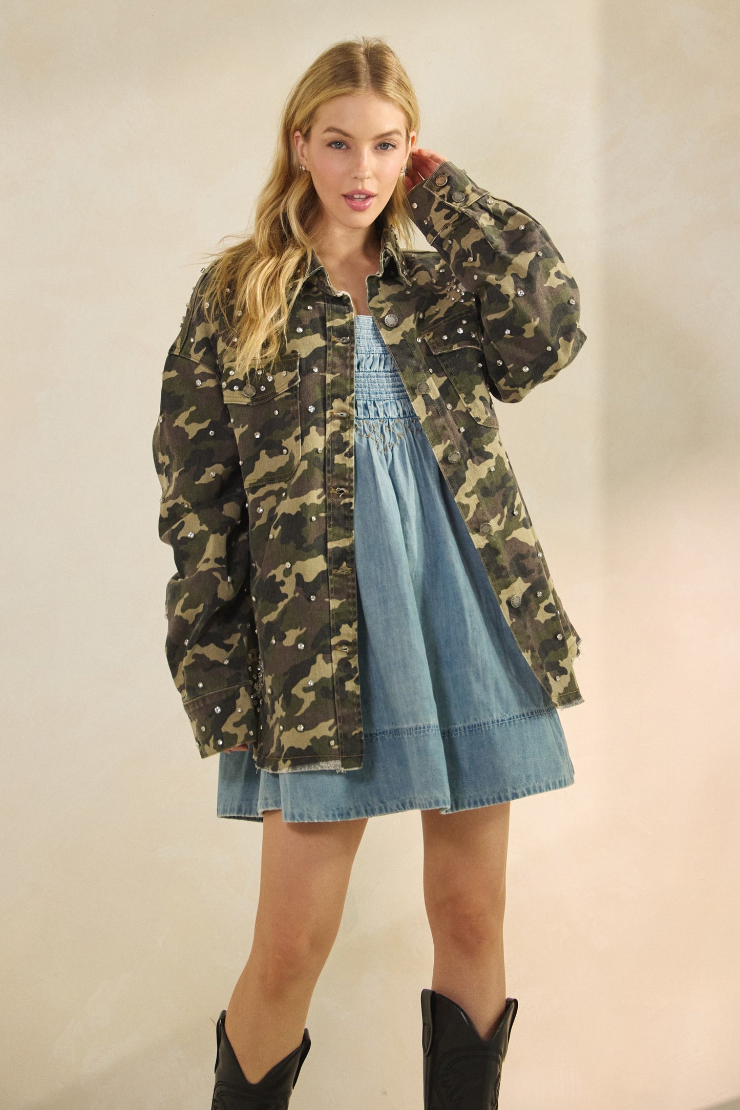 Rhinestone Camo Denim Jacket