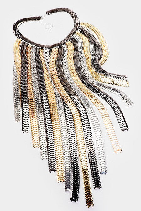 Long Drop Wide Snake Metal Chain Necklace Set - SASHAY COUTURE BOUTIQUE