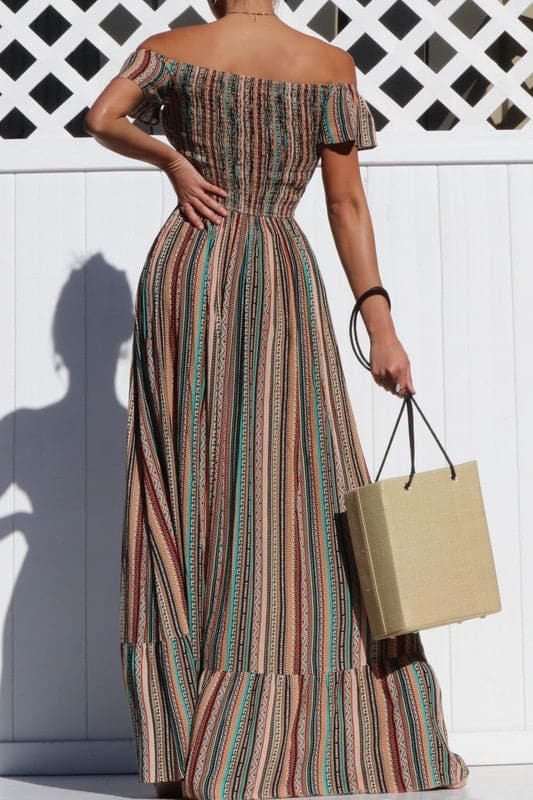 Smocked Off Shoulder Maxi Dress - SASHAY COUTURE BOUTIQUE Dresses