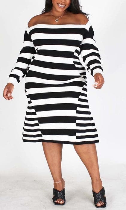 Striped Midi Dress (Curvy) - SASHAY COUTURE BOUTIQUE Dresses