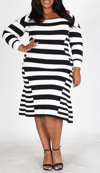 Striped Midi Dress (Curvy) - SASHAY COUTURE BOUTIQUE Dresses