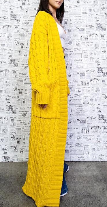 Hello Yellow Cable Knit Cardigan - SASHAY COUTURE BOUTIQUE Coats & Jackets