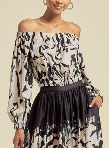 Off Shoulder Multi Print Top - SASHAY COUTURE BOUTIQUE Tops
