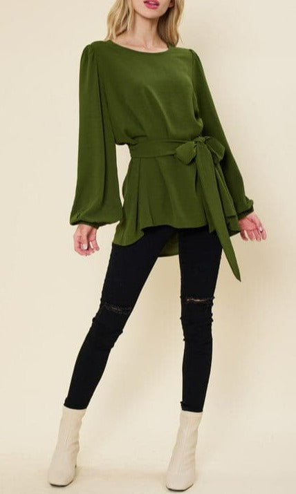 Woven Blouse with Front Tie - SASHAY COUTURE BOUTIQUE Tops