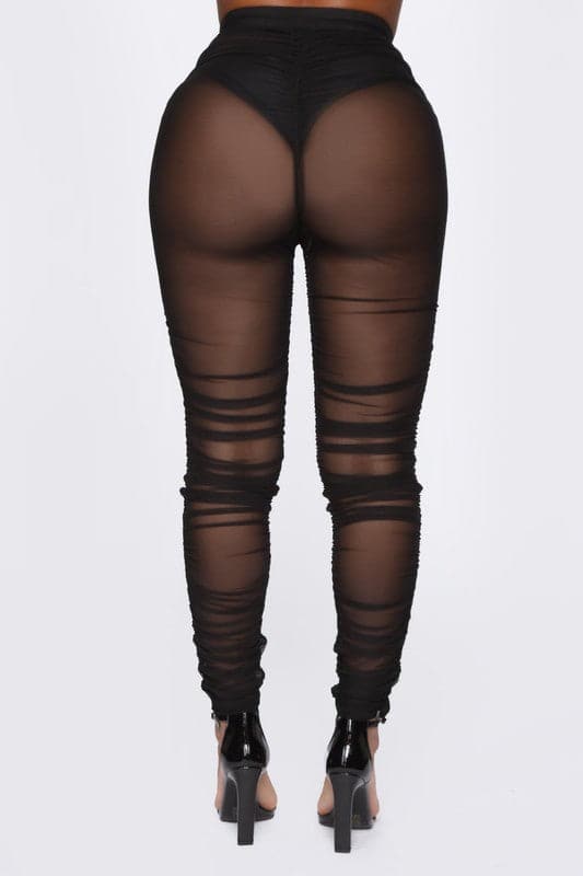 Sheer Mesh Ruched Leggings - SASHAY COUTURE BOUTIQUE Bottoms