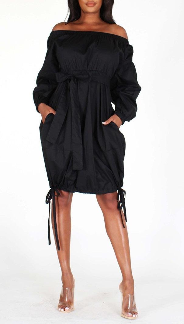 Ribbon Detail Off Shoulder Midi - SASHAY COUTURE BOUTIQUE Dresses