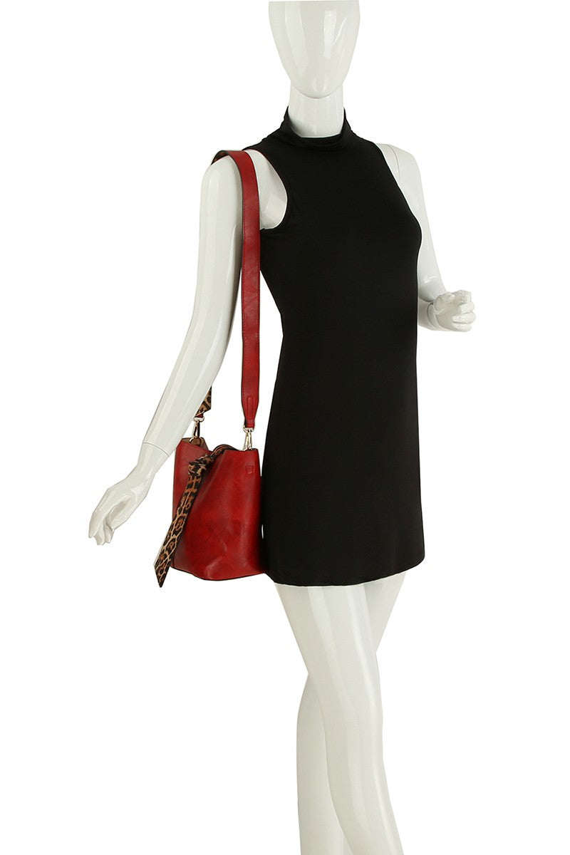 Vegan Leather Leopard Bucket 2-in-1 Satchel - SASHAY COUTURE BOUTIQUE Purses