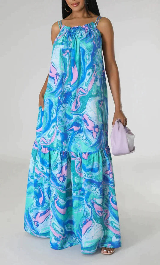 Swirl Pattern Maxi Dress - SASHAY COUTURE BOUTIQUE Dresses