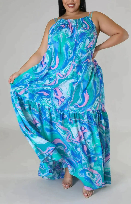 Swirl Pattern Maxi Dress (Curvy) - SASHAY COUTURE BOUTIQUE Dresses