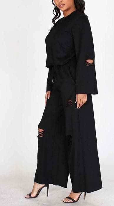 Distressed Hem Crop Top and Pants - SASHAY COUTURE BOUTIQUE Outfit Sets