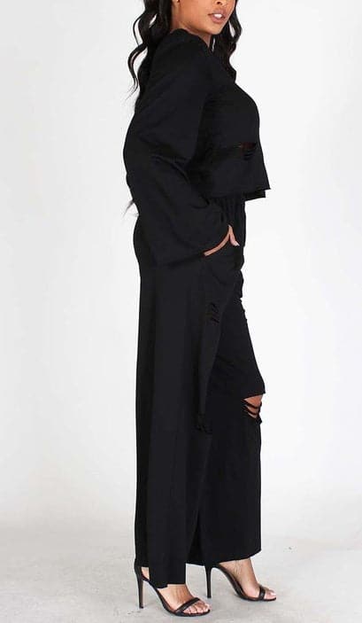 Distressed Hem Crop Top and Pants - SASHAY COUTURE BOUTIQUE Outfit Sets