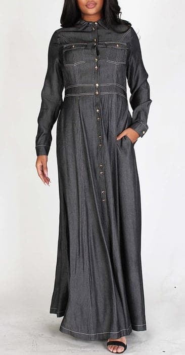 Denim maxi Dress/Jacket - SASHAY COUTURE BOUTIQUE Dresses