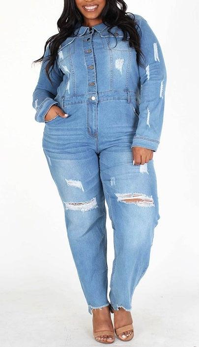 Relaxed Fit Denim Jumpsuit (Curvy) - SASHAY COUTURE BOUTIQUE Jumpsuits & Rompers