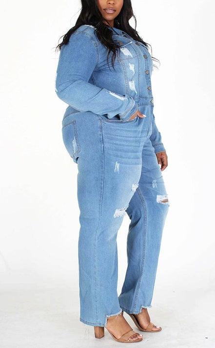 Relaxed Fit Denim Jumpsuit (Curvy) - SASHAY COUTURE BOUTIQUE Jumpsuits & Rompers