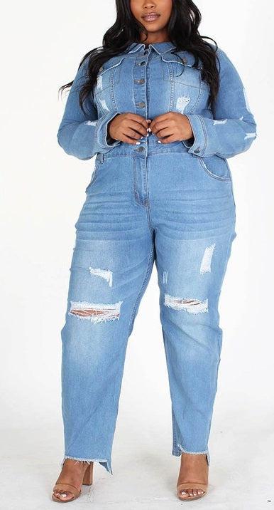 Relaxed Fit Denim Jumpsuit (Curvy) - SASHAY COUTURE BOUTIQUE Jumpsuits & Rompers