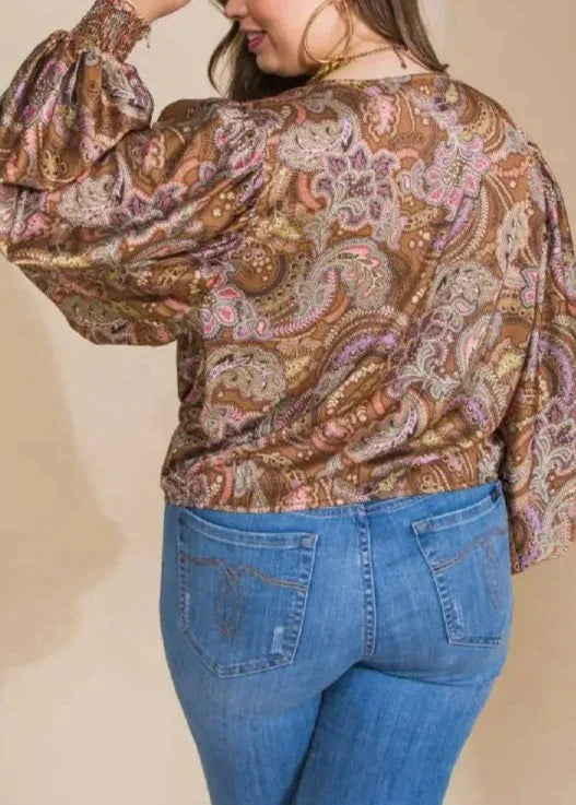 Paisley Design Satin Blouse - SASHAY COUTURE BOUTIQUE Tops