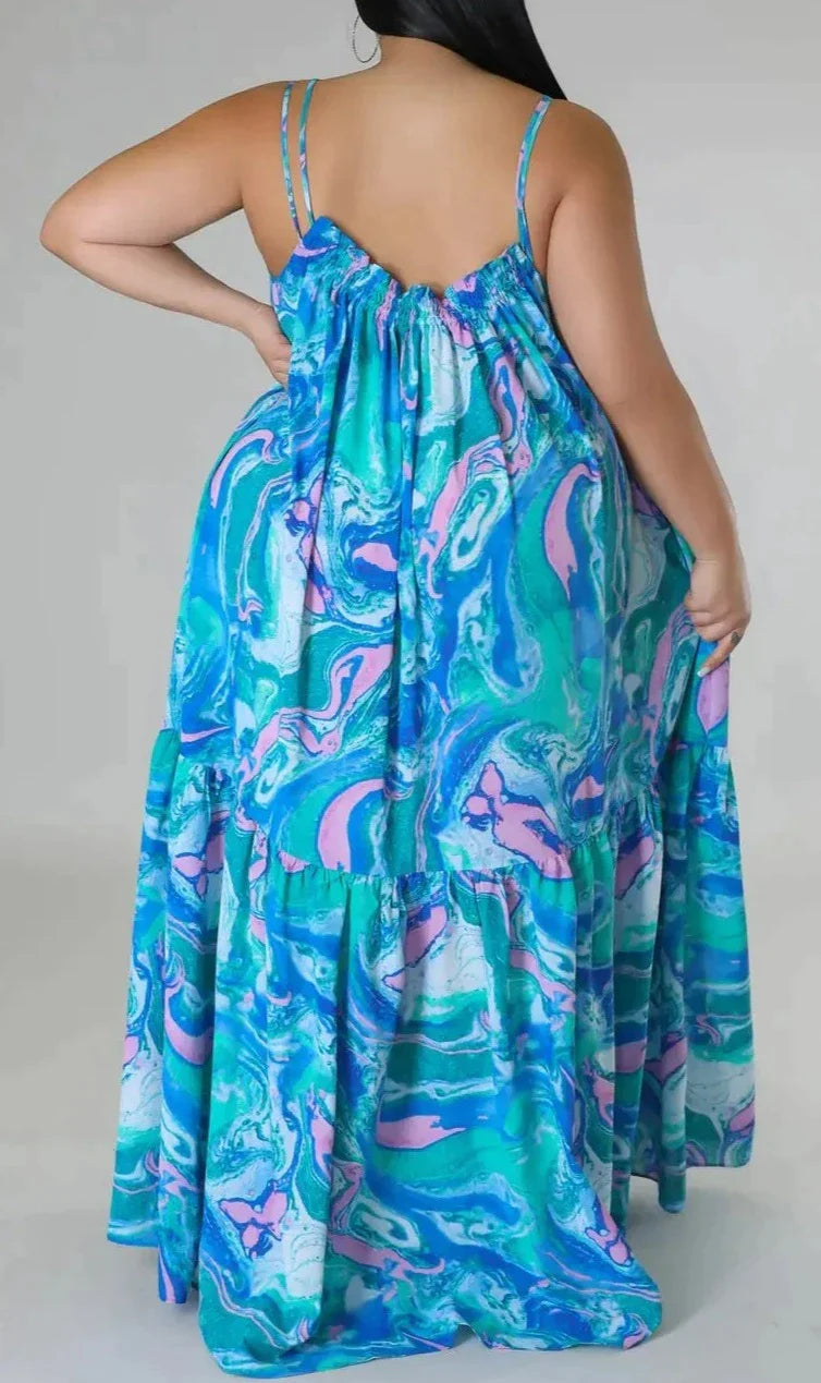 Swirl Pattern Maxi Dress (Curvy) - SASHAY COUTURE BOUTIQUE Dresses