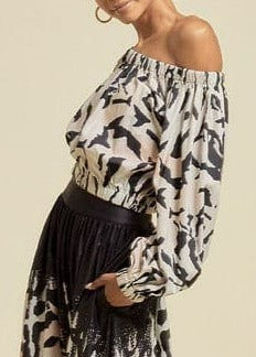 Off Shoulder Multi Print Top - SASHAY COUTURE BOUTIQUE Tops